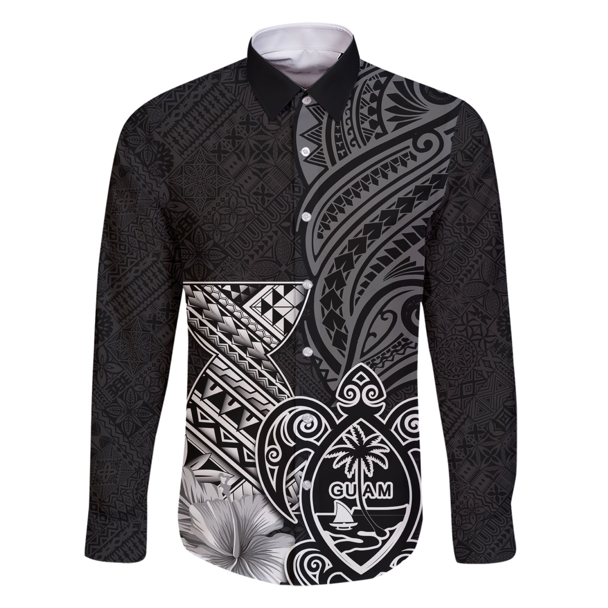 Guam Latte Stone Chamorro Culture Family Matching Short Sleeve Bodycon Dress and Hawaiian Shirt Tapa Pattern LT03 Dad's Shirt - Long Sleeve Black - Polynesian Pride