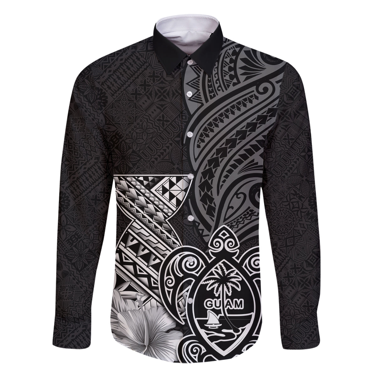 Guam Latte Stone Chamorro Culture Family Matching Summer Maxi Dress and Hawaiian Shirt Tapa Pattern LT03 Dad's Shirt - Long Sleeve Black - Polynesian Pride