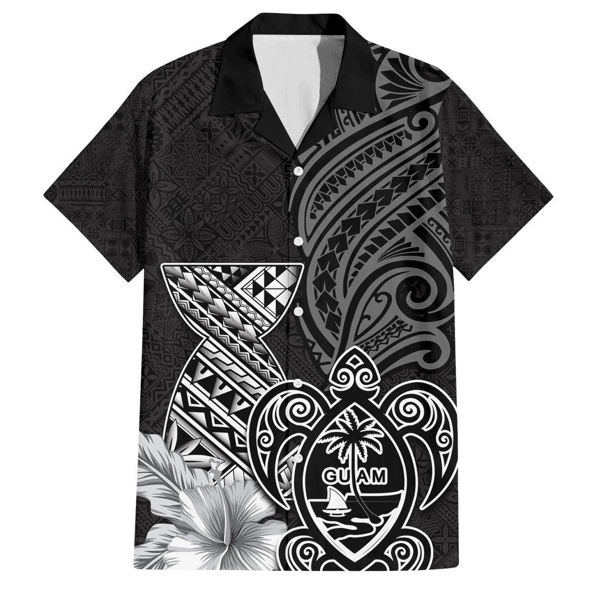 Guam Latte Stone Chamorro Culture Family Matching Tank Maxi Dress and Hawaiian Shirt Tapa Pattern LT03 Dad's Shirt - Short Sleeve Black - Polynesian Pride