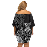 Guam Latte Stone Chamorro Culture Off Shoulder Short Dress Tapa Pattern LT03 - Polynesian Pride