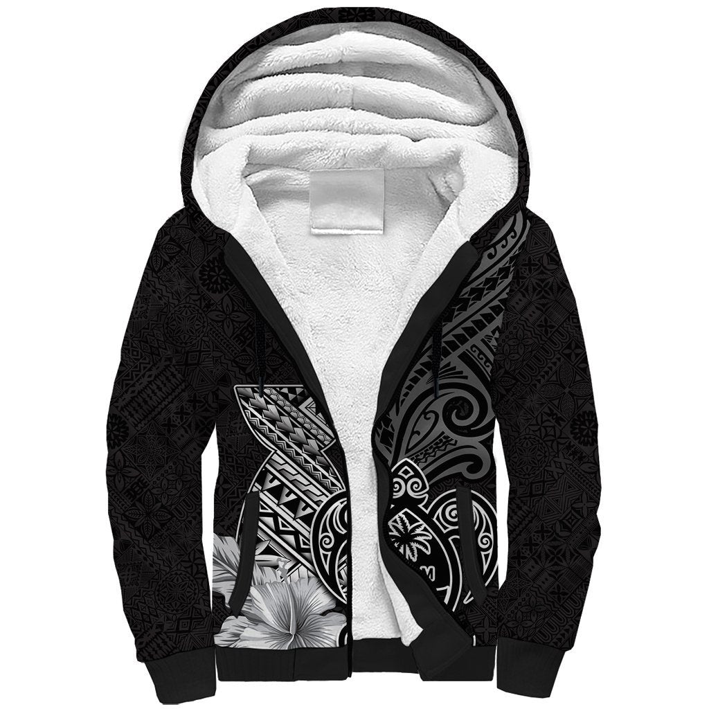 Guam Latte Stone Chamorro Culture Sherpa Hoodie Tapa Pattern LT03 Unisex Black - Polynesian Pride