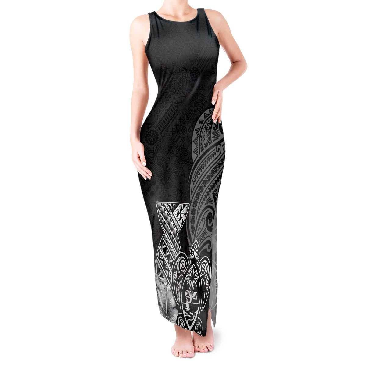 Guam Latte Stone Chamorro Culture Tank Maxi Dress Tapa Pattern LT03 Women Black - Polynesian Pride