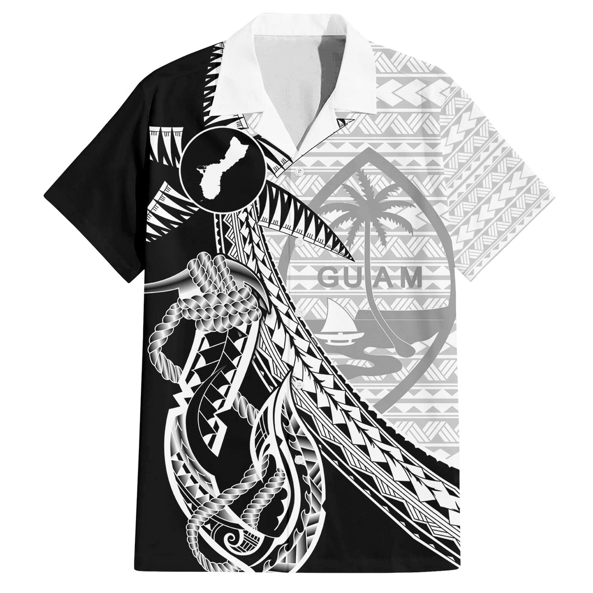 Guam Fish Hook and Palm Tree Family Matching Long Sleeve Bodycon Dress and Hawaiian Shirt Polynesian Pattern Half Style