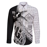 Guam Fish Hook and Palm Tree Family Matching Off The Shoulder Long Sleeve Dress and Hawaiian Shirt Polynesian Pattern Half Style