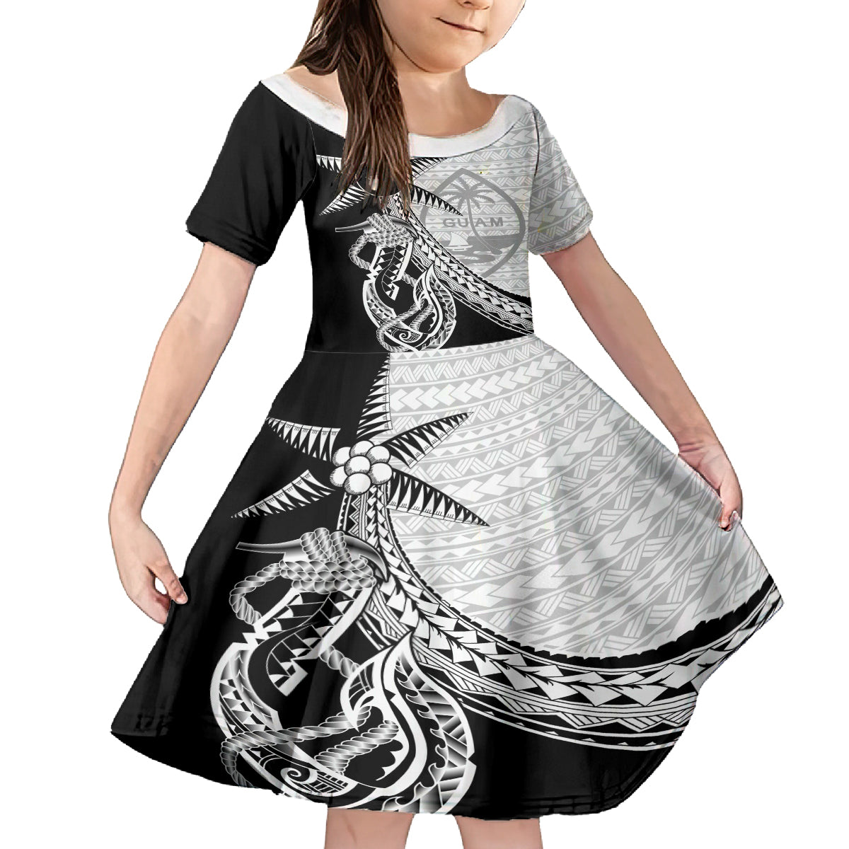 Guam Fish Hook and Palm Tree Family Matching Tank Maxi Dress and Hawaiian Shirt Polynesian Pattern Half Style