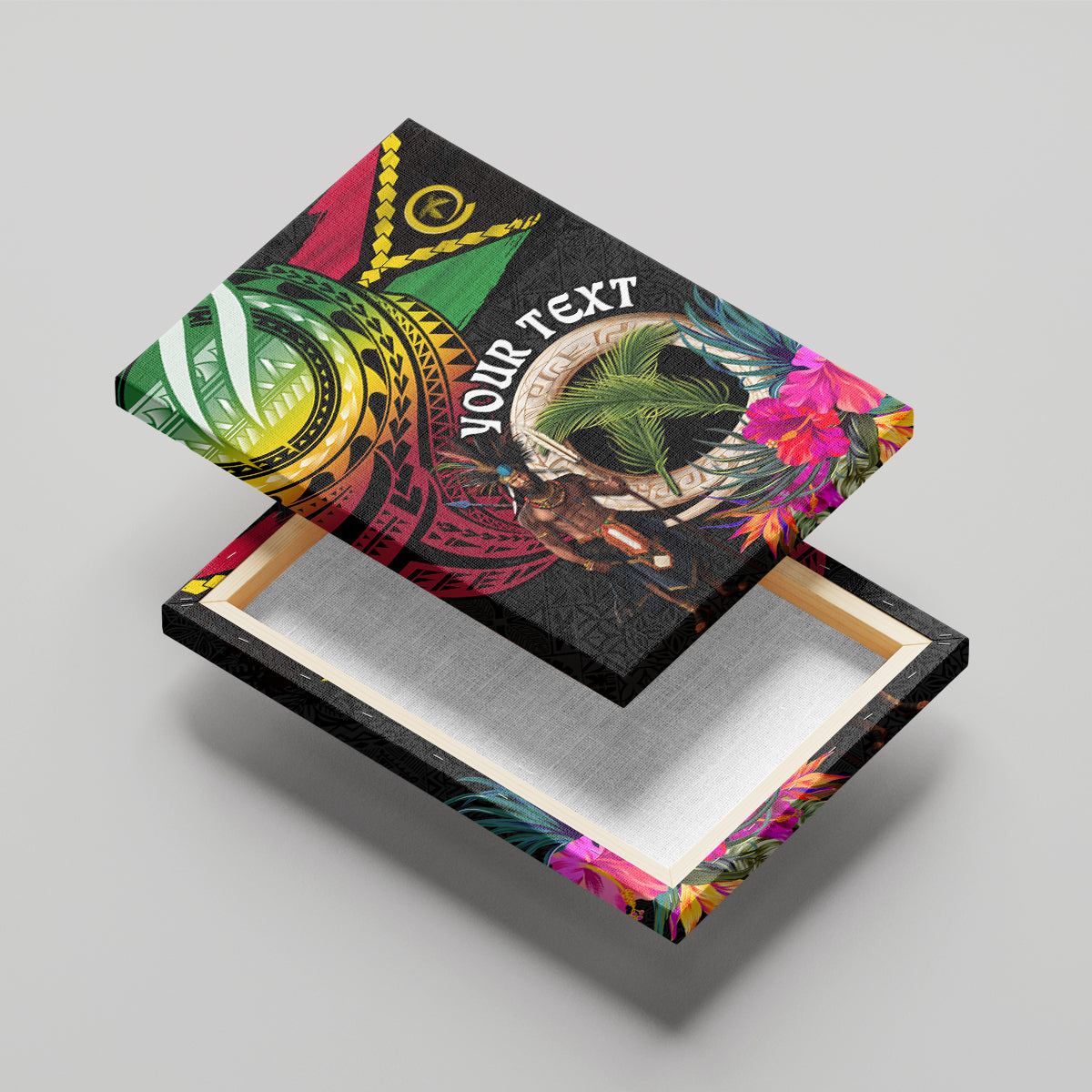 Personalised Vanuatu 44th Anniversary Canvas Wall Art Boars Tusk and Melanesian Warrior Indipendens Dei