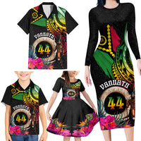Personalised Vanuatu 44th Anniversary Family Matching Long Sleeve Bodycon Dress and Hawaiian Shirt Boars Tusk and Melanesian Warrior Indipendens Dei LT03 - Polynesian Pride