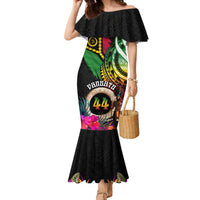 Personalised Vanuatu 44th Anniversary Family Matching Mermaid Dress and Hawaiian Shirt Boars Tusk and Melanesian Warrior Indipendens Dei LT03 Mom's Dress Black - Polynesian Pride