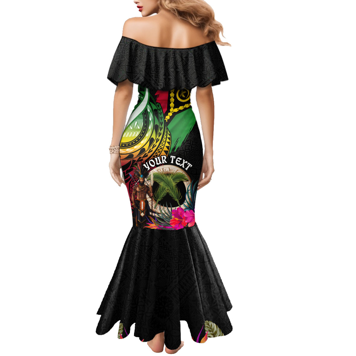 Personalised Vanuatu 44th Anniversary Family Matching Mermaid Dress and Hawaiian Shirt Boars Tusk and Melanesian Warrior Indipendens Dei LT03 - Polynesian Pride