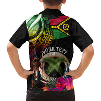 Personalised Vanuatu 44th Anniversary Family Matching Off Shoulder Maxi Dress and Hawaiian Shirt Boars Tusk and Melanesian Warrior Indipendens Dei LT03 - Polynesian Pride