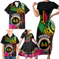 Personalised Vanuatu 44th Anniversary Family Matching Short Sleeve Bodycon Dress and Hawaiian Shirt Boars Tusk and Melanesian Warrior Indipendens Dei LT03 - Polynesian Pride
