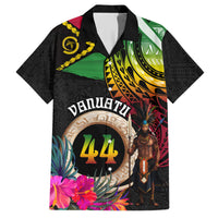 Personalised Vanuatu 44th Anniversary Family Matching Short Sleeve Bodycon Dress and Hawaiian Shirt Boars Tusk and Melanesian Warrior Indipendens Dei LT03 Dad's Shirt - Short Sleeve Black - Polynesian Pride