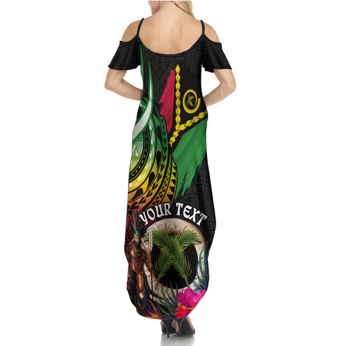 Personalised Vanuatu 44th Anniversary Family Matching Summer Maxi Dress and Hawaiian Shirt Boars Tusk and Melanesian Warrior Indipendens Dei LT03 - Polynesian Pride