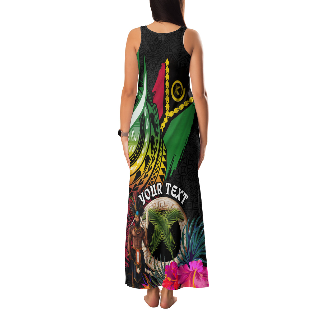 Personalised Vanuatu 44th Anniversary Family Matching Tank Maxi Dress and Hawaiian Shirt Boars Tusk and Melanesian Warrior Indipendens Dei LT03 - Polynesian Pride