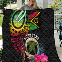 Personalised Vanuatu 44th Anniversary Quilt Boars Tusk and Melanesian Warrior Indipendens Dei LT03 Black - Polynesian Pride