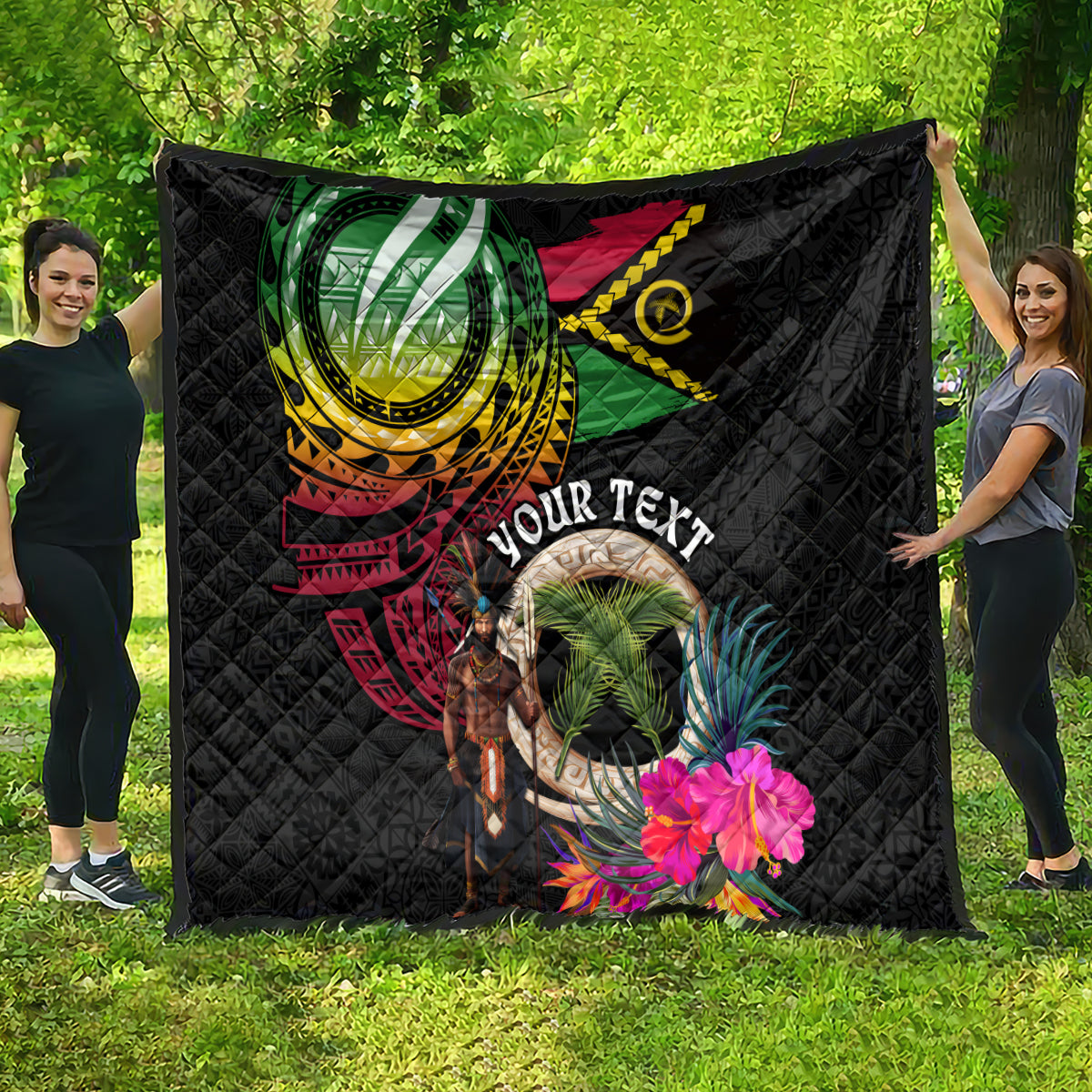Personalised Vanuatu 44th Anniversary Quilt Boars Tusk and Melanesian Warrior Indipendens Dei LT03 - Polynesian Pride