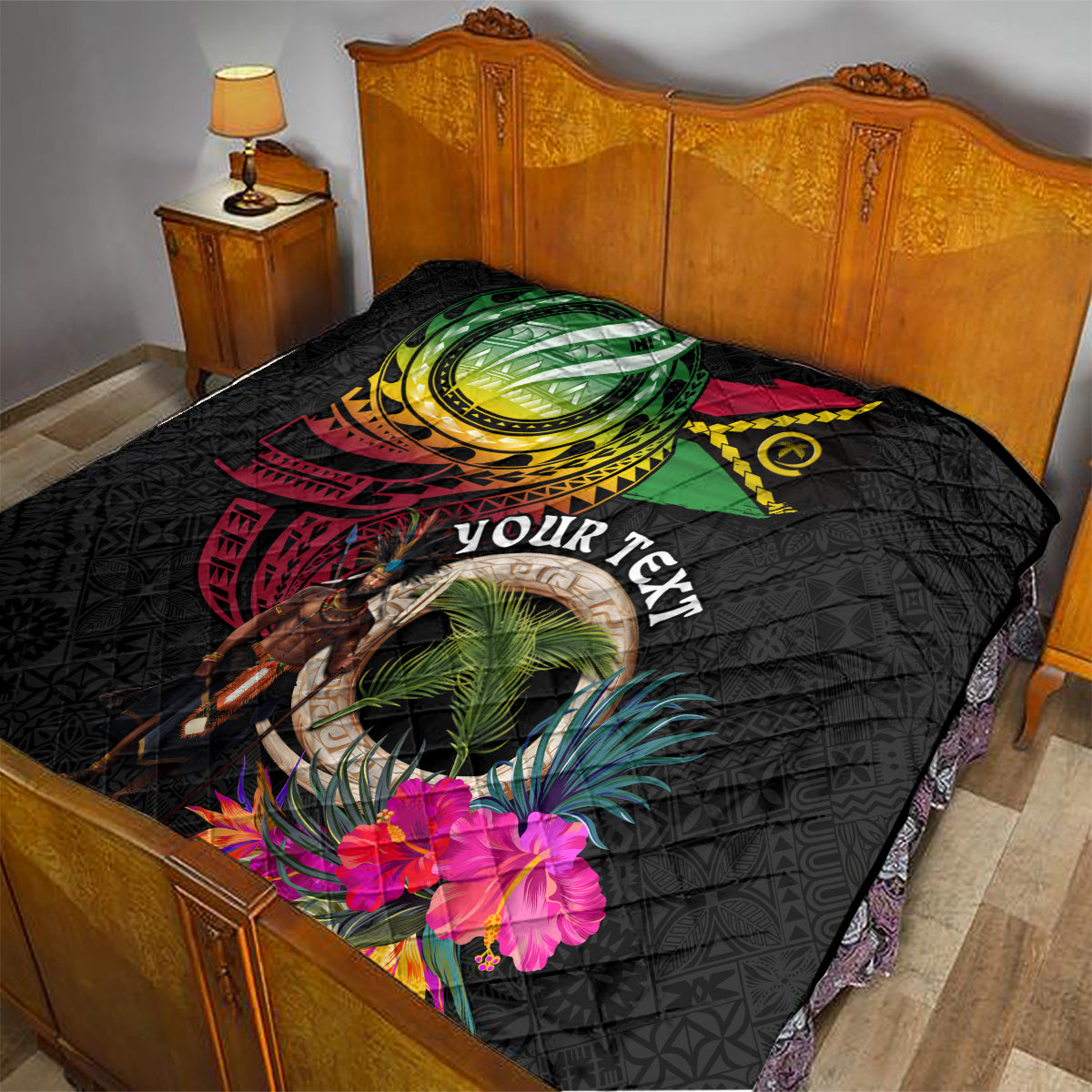 Personalised Vanuatu 44th Anniversary Quilt Boars Tusk and Melanesian Warrior Indipendens Dei LT03 - Polynesian Pride