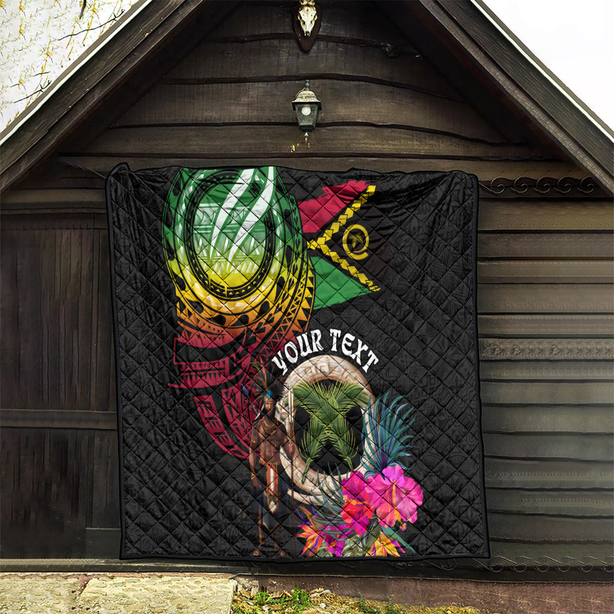 Personalised Vanuatu 44th Anniversary Quilt Boars Tusk and Melanesian Warrior Indipendens Dei LT03 - Polynesian Pride