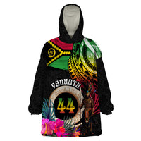 Personalised Vanuatu 44th Anniversary Wearable Blanket Hoodie Boars Tusk and Melanesian Warrior Indipendens Dei LT03 One Size Black - Polynesian Pride