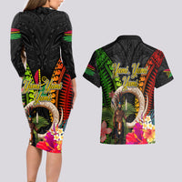 Vanuatu Independence Day Couples Matching Long Sleeve Bodycon Dress and Hawaiian Shirt Boars Tusk and Melanesian Warrior Indipendens Dei LT03 - Polynesian Pride