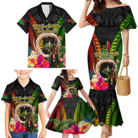 Vanuatu Independence Day Family Matching Mermaid Dress and Hawaiian Shirt Boars Tusk and Melanesian Warrior Indipendens Dei LT03 - Polynesian Pride