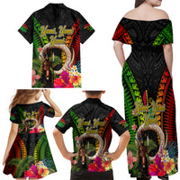 Vanuatu Independence Day Family Matching Off Shoulder Maxi Dress and Hawaiian Shirt Boars Tusk and Melanesian Warrior Indipendens Dei LT03 - Polynesian Pride
