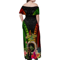 Vanuatu Independence Day Family Matching Off Shoulder Maxi Dress and Hawaiian Shirt Boars Tusk and Melanesian Warrior Indipendens Dei LT03 - Polynesian Pride