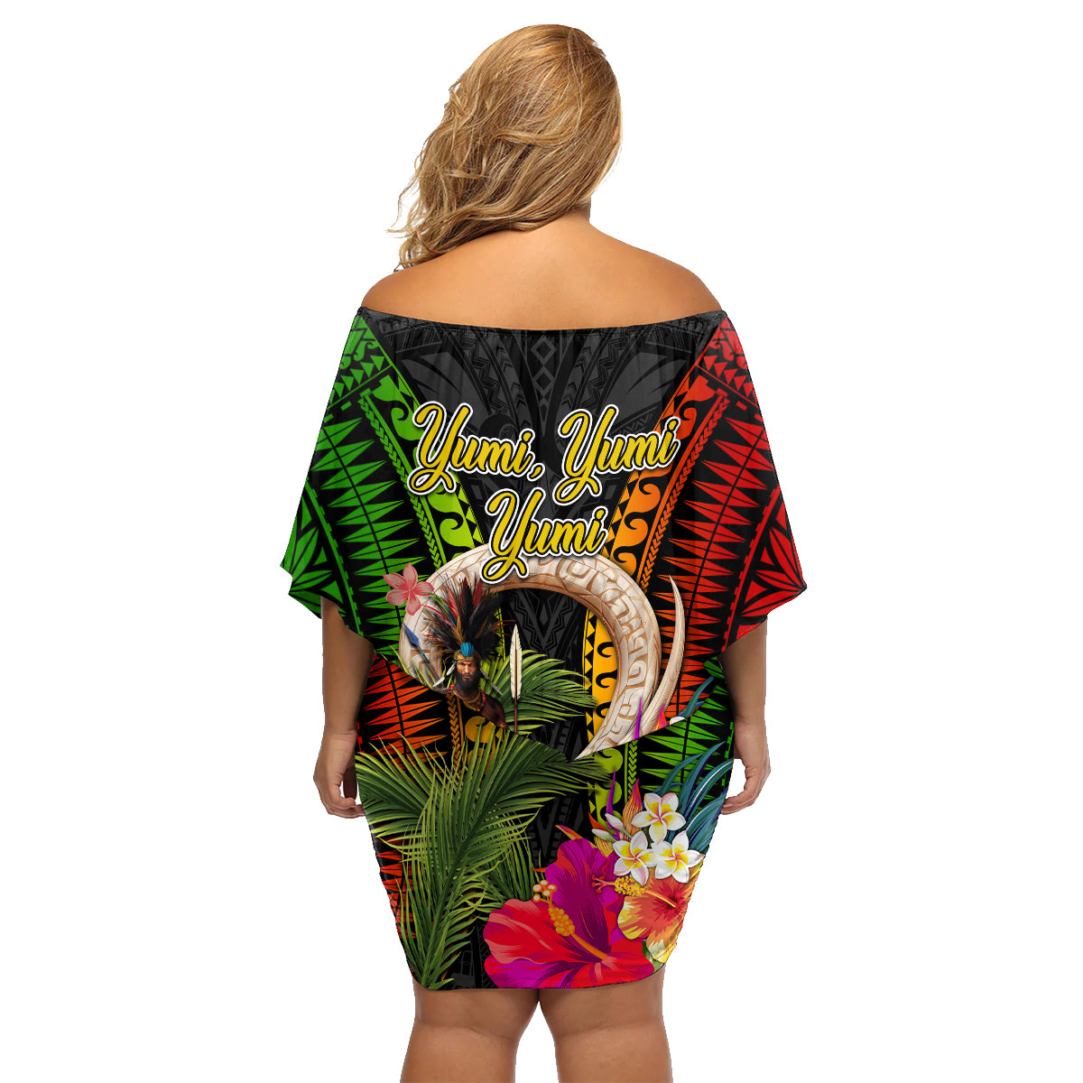 Vanuatu Independence Day Family Matching Off Shoulder Short Dress and Hawaiian Shirt Boars Tusk and Melanesian Warrior Indipendens Dei LT03 - Polynesian Pride