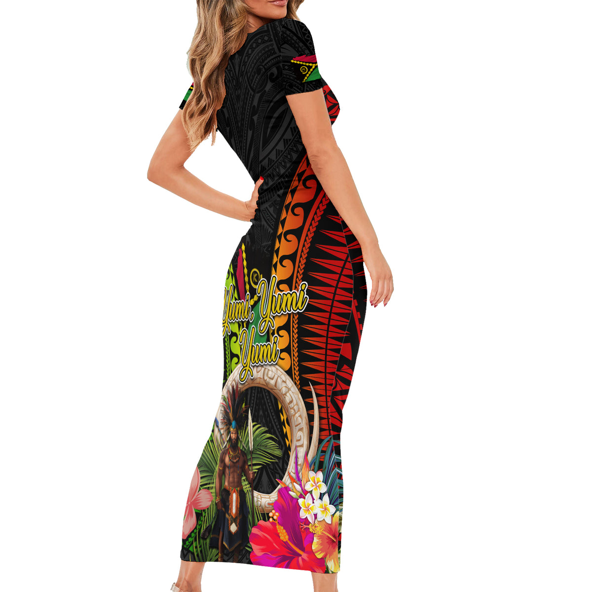 Vanuatu Independence Day Family Matching Short Sleeve Bodycon Dress and Hawaiian Shirt Boars Tusk and Melanesian Warrior Indipendens Dei LT03 - Polynesian Pride