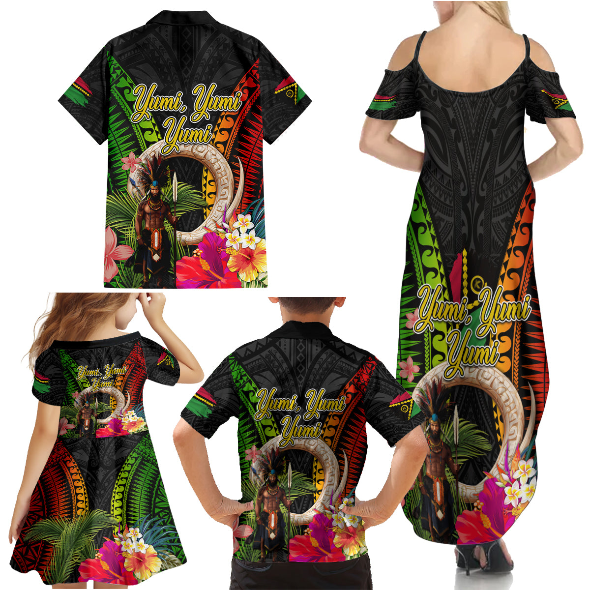 Vanuatu Independence Day Family Matching Summer Maxi Dress and Hawaiian Shirt Boars Tusk and Melanesian Warrior Indipendens Dei LT03 - Polynesian Pride