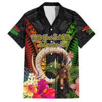 Vanuatu Independence Day Family Matching Summer Maxi Dress and Hawaiian Shirt Boars Tusk and Melanesian Warrior Indipendens Dei LT03 Dad's Shirt - Short Sleeve Black - Polynesian Pride