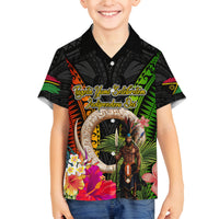 Vanuatu Independence Day Family Matching Summer Maxi Dress and Hawaiian Shirt Boars Tusk and Melanesian Warrior Indipendens Dei LT03 Son's Shirt Black - Polynesian Pride