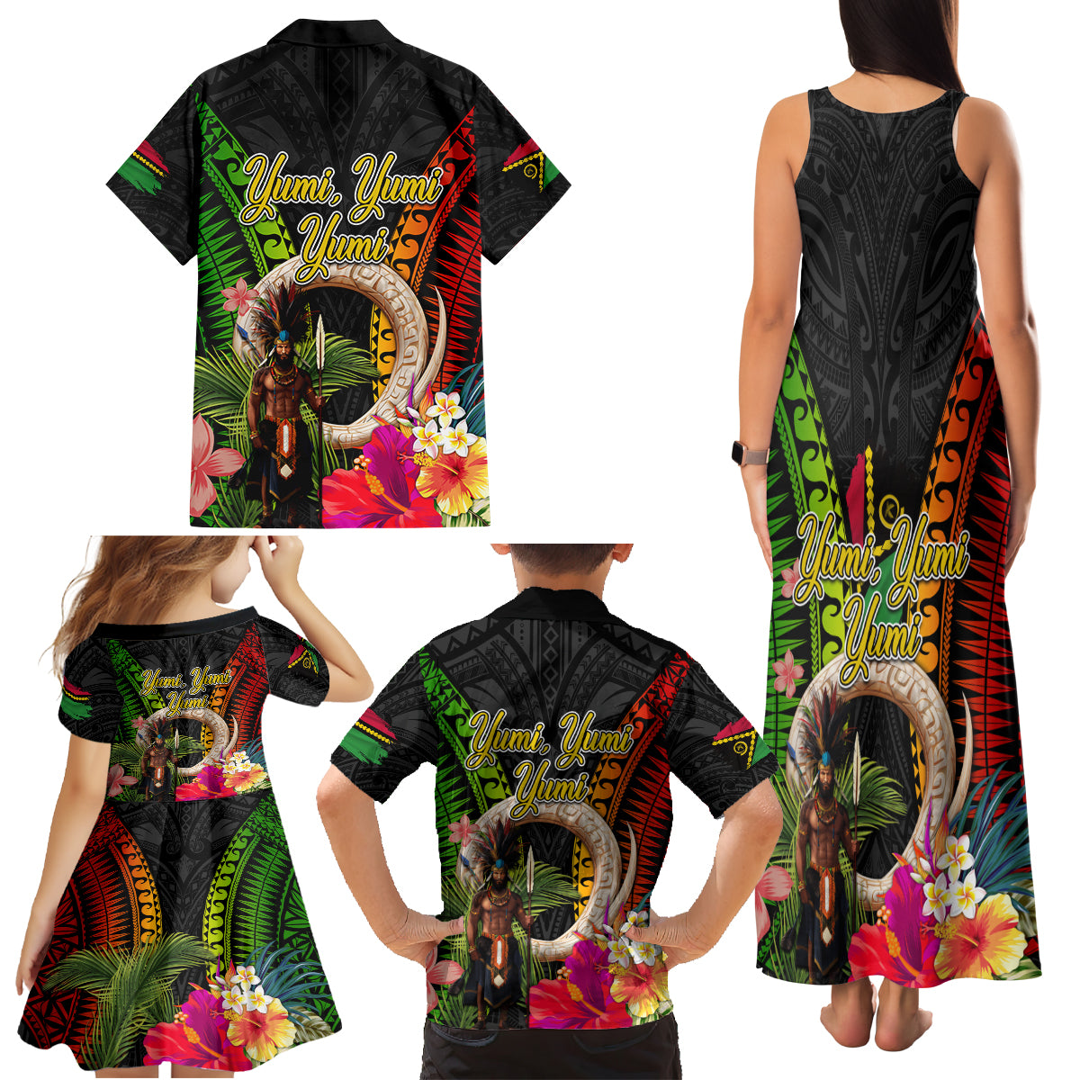 Vanuatu Independence Day Family Matching Tank Maxi Dress and Hawaiian Shirt Boars Tusk and Melanesian Warrior Indipendens Dei LT03 - Polynesian Pride