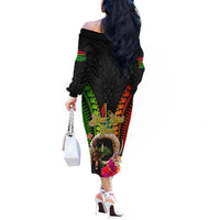 Vanuatu Independence Day Off The Shoulder Long Sleeve Dress Boars Tusk and Melanesian Warrior Indipendens Dei LT03 - Polynesian Pride