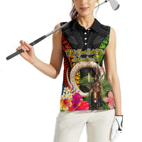 Vanuatu Independence Day Women Sleeveless Polo Shirt Boars Tusk and Melanesian Warrior Indipendens Dei LT03 - Polynesian Pride