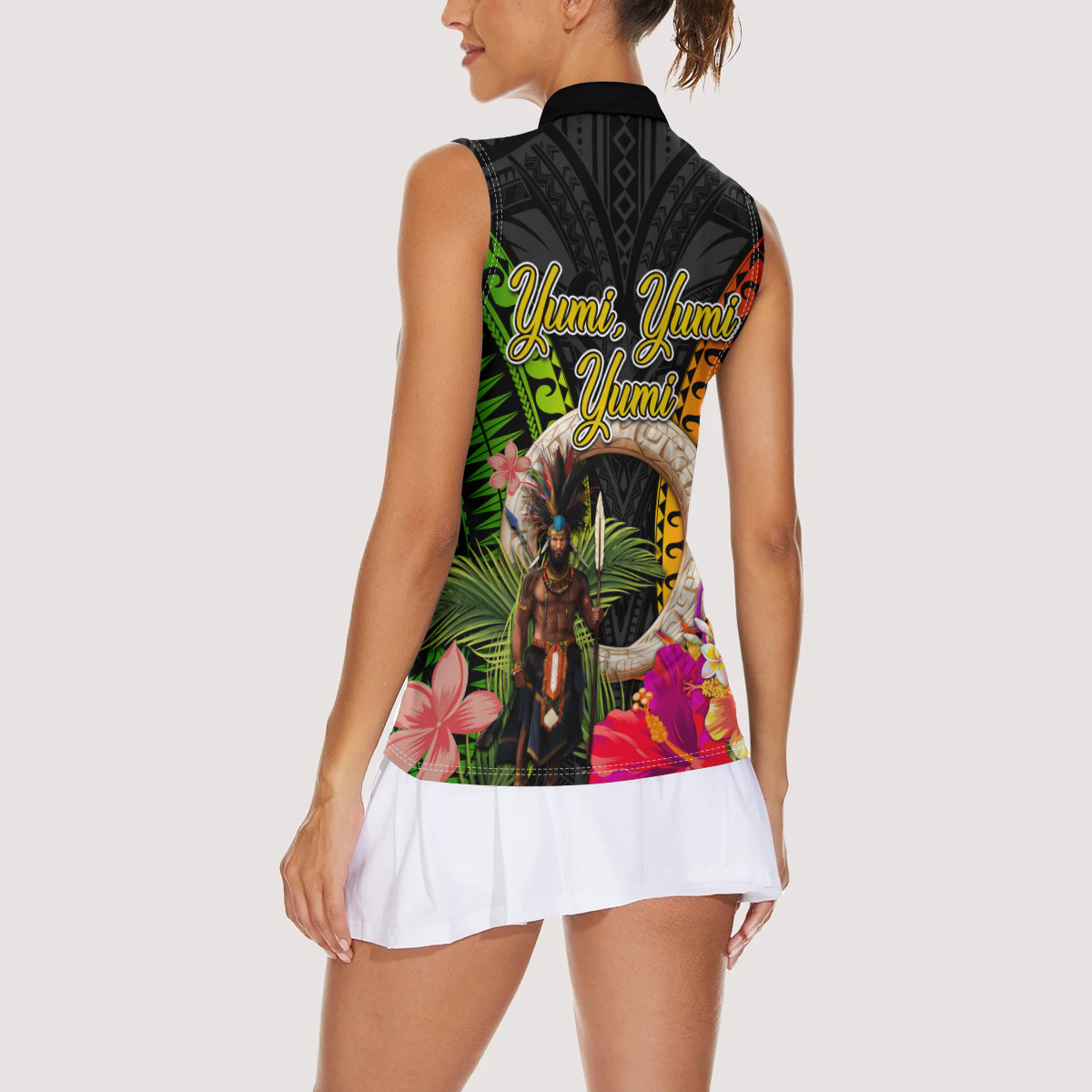 Vanuatu Independence Day Women Sleeveless Polo Shirt Boars Tusk and Melanesian Warrior Indipendens Dei LT03 - Polynesian Pride
