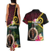 Vanuatu Indipendens Dei Couples Matching Tank Maxi Dress and Hawaiian Shirt Boars Tusk and Melanesian Warrior Hibiscus LT03 - Polynesian Pride