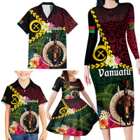 Vanuatu Indipendens Dei Family Matching Long Sleeve Bodycon Dress and Hawaiian Shirt Boars Tusk and Melanesian Warrior Hibiscus LT03 - Polynesian Pride