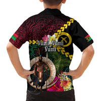Vanuatu Indipendens Dei Family Matching Off Shoulder Maxi Dress and Hawaiian Shirt Boars Tusk and Melanesian Warrior Hibiscus LT03 - Polynesian Pride