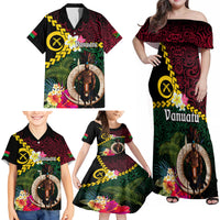 Vanuatu Indipendens Dei Family Matching Off Shoulder Maxi Dress and Hawaiian Shirt Boars Tusk and Melanesian Warrior Hibiscus LT03 - Polynesian Pride