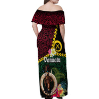 Vanuatu Indipendens Dei Family Matching Off Shoulder Maxi Dress and Hawaiian Shirt Boars Tusk and Melanesian Warrior Hibiscus LT03 - Polynesian Pride