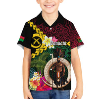 Vanuatu Indipendens Dei Family Matching Off Shoulder Maxi Dress and Hawaiian Shirt Boars Tusk and Melanesian Warrior Hibiscus LT03 Son's Shirt Black - Polynesian Pride