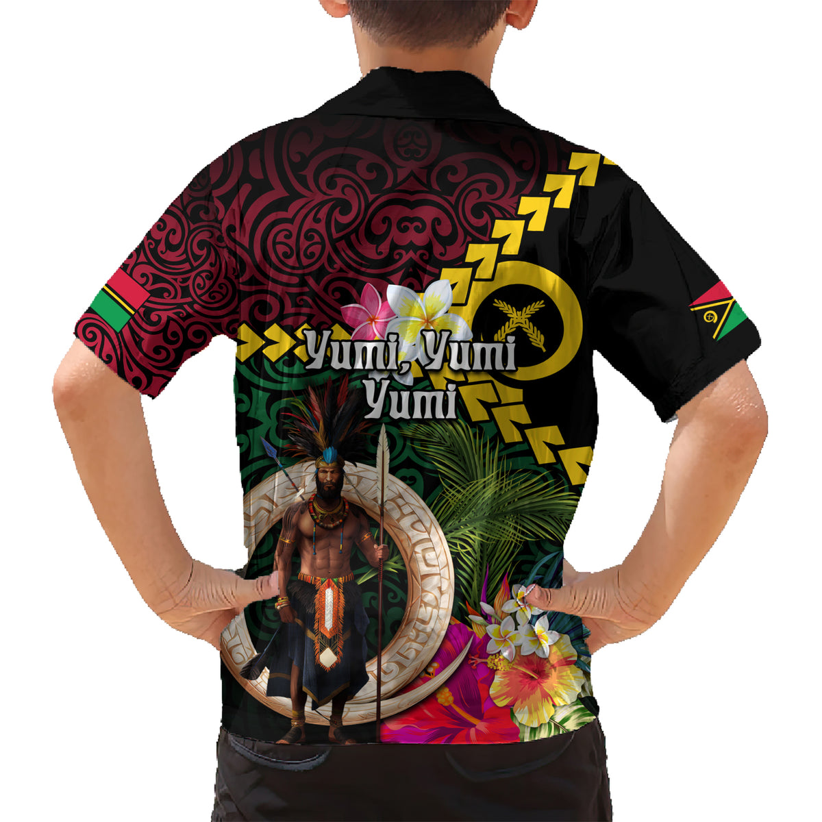 Vanuatu Indipendens Dei Family Matching Short Sleeve Bodycon Dress and Hawaiian Shirt Boars Tusk and Melanesian Warrior Hibiscus LT03 - Polynesian Pride