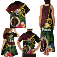 Vanuatu Indipendens Dei Family Matching Tank Maxi Dress and Hawaiian Shirt Boars Tusk and Melanesian Warrior Hibiscus LT03 - Polynesian Pride
