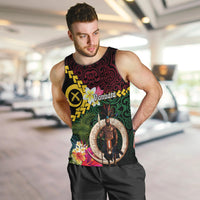 Vanuatu Indipendens Dei Men Tank Top Boars Tusk and Melanesian Warrior Hibiscus LT03 Black - Polynesian Pride