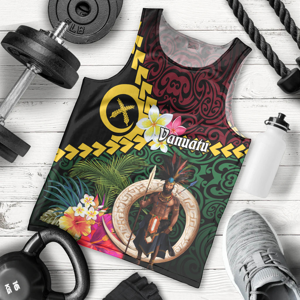 Vanuatu Indipendens Dei Men Tank Top Boars Tusk and Melanesian Warrior Hibiscus LT03 - Polynesian Pride