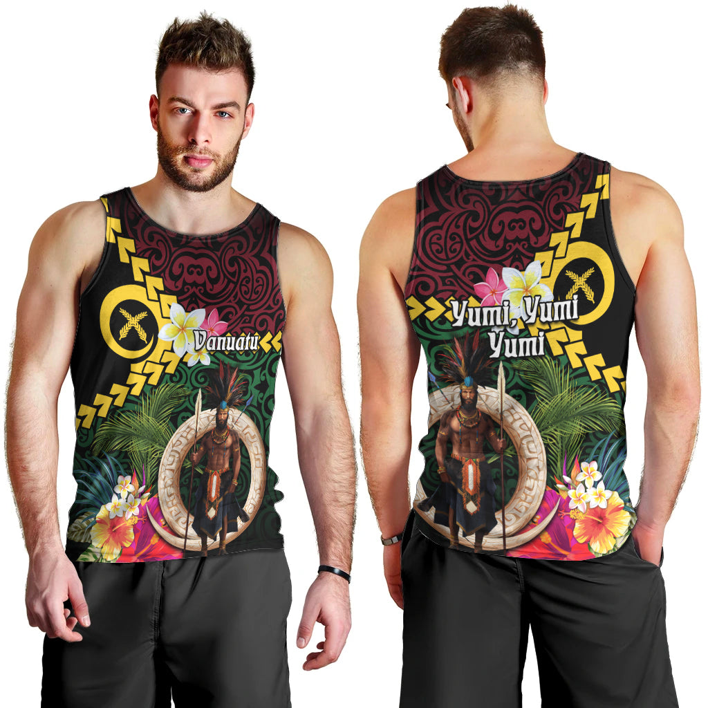Vanuatu Indipendens Dei Men Tank Top Boars Tusk and Melanesian Warrior Hibiscus LT03 - Polynesian Pride