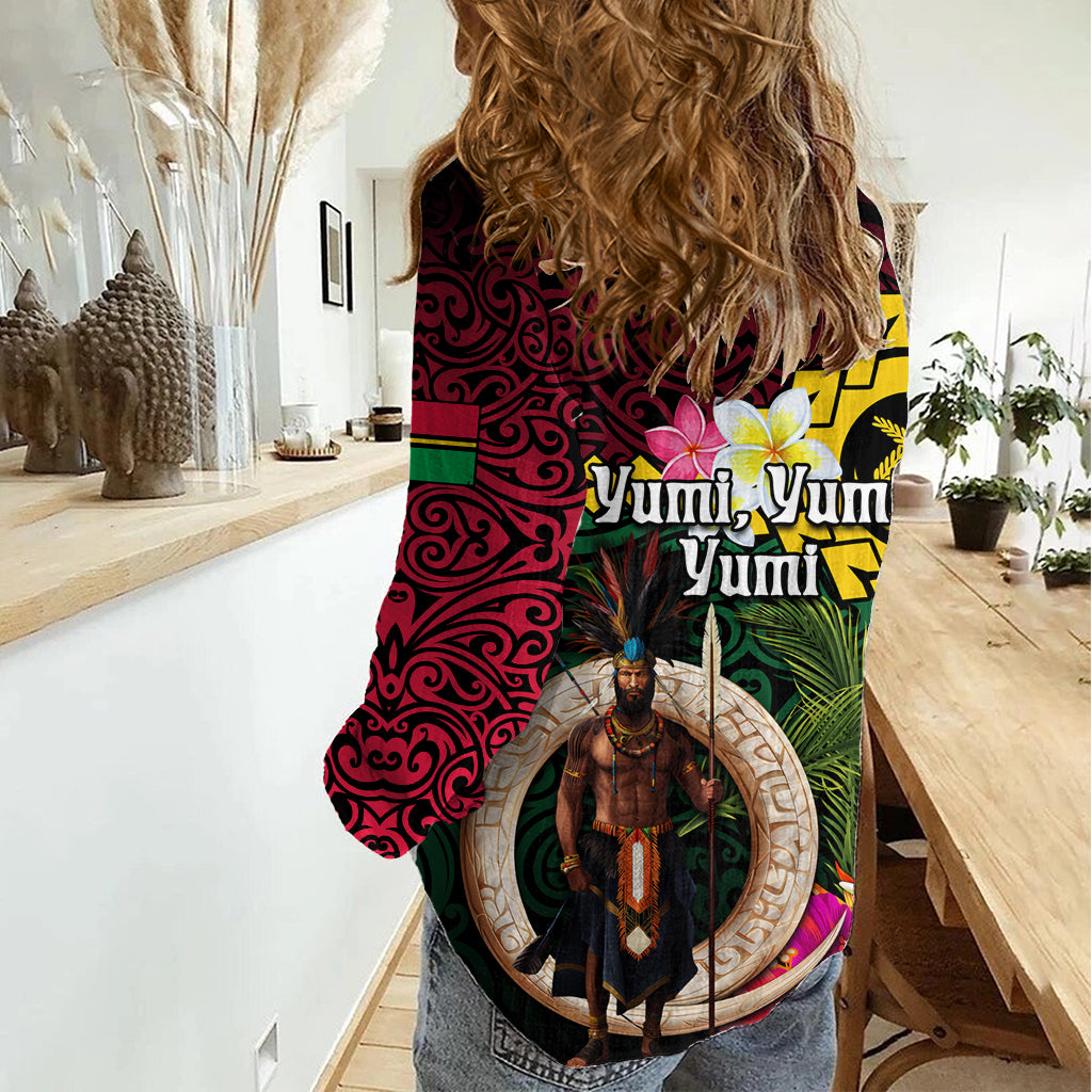 Vanuatu Indipendens Dei Women Casual Shirt Boars Tusk and Melanesian Warrior Hibiscus LT03 - Polynesian Pride