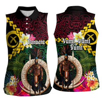 Vanuatu Indipendens Dei Women Sleeveless Polo Shirt Boars Tusk and Melanesian Warrior Hibiscus LT03 - Polynesian Pride