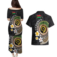 Vanuatu Independence Day Couples Matching Puletasi and Hawaiian Shirt Melanesian Tribal Pig Tusk with Tropical Plants LT03 - Polynesian Pride